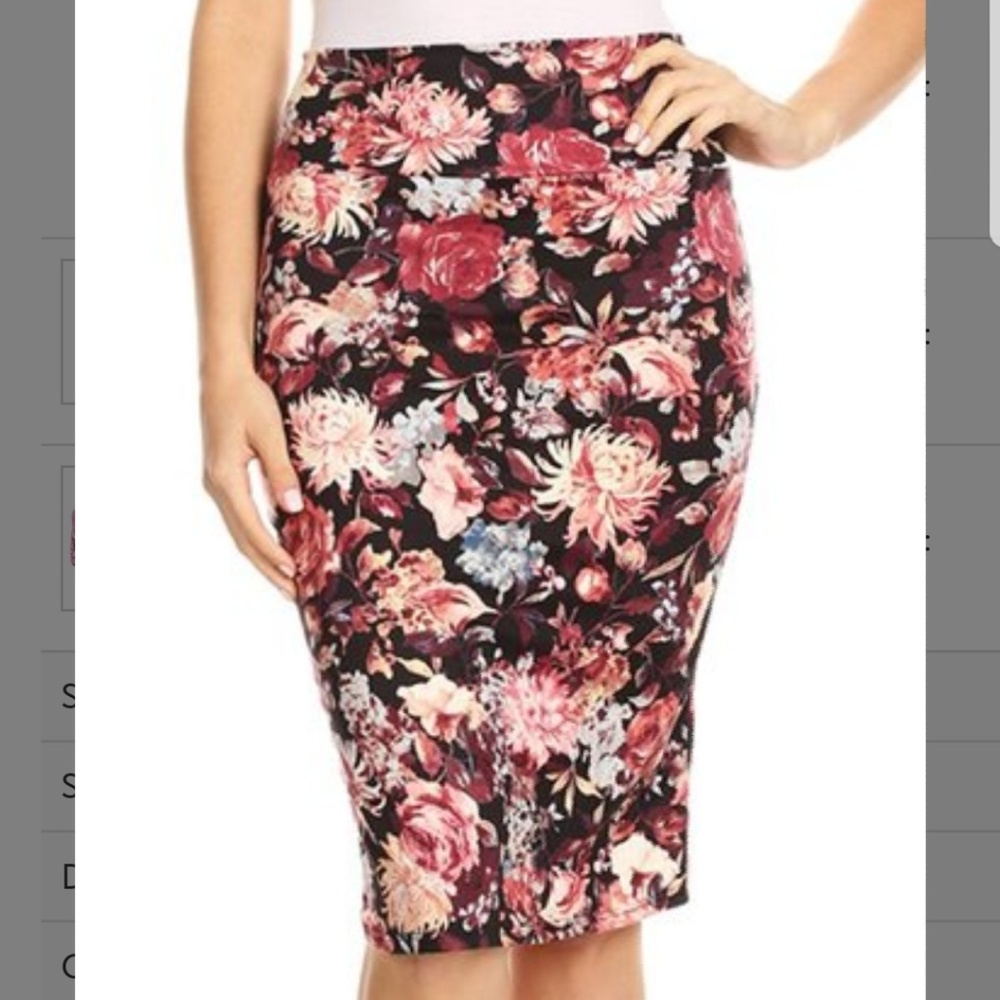 Pink & Blue Floral High-Waist Pencil Skirt
